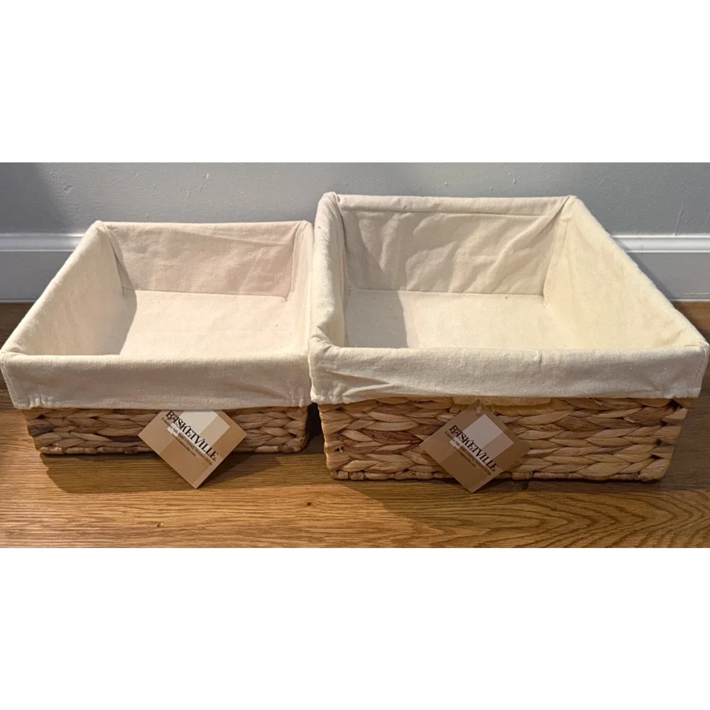 🧺 Basketville VT Wicker Basket Set Paw Print Fabric Liners New Tags